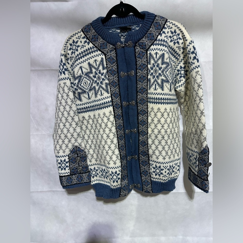 VTG Dale of Norway 100% Wool Fair Isle Made in Norway Cardigan Sweater Sz M 547F